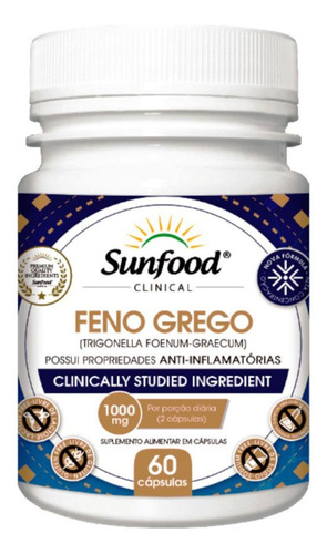 Feno Grego 1000mg 60caps Propriedades Anti Inflamatórias