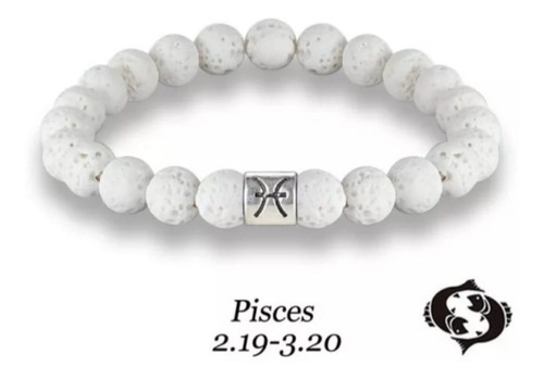 Pulsera Lava Blanca Signo Piscis Regalo Unisex Amor Amistad