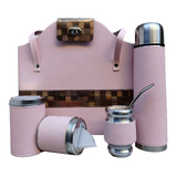 Set Matero Rosa Y Dorado Combinado Cartera Eco Cuero Termo 1 Litro De Acero Inoxidable Yerbera Azucarera Mate Y Bombilla