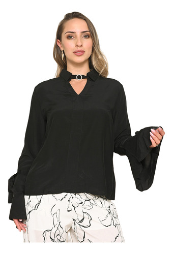 Camisa Blusa Feminina Manga Longa Bufante Flare Social