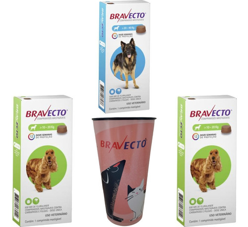 Combo Bravecto Antipulga Carrapato, 2-10a20kg / 1-20a40kg