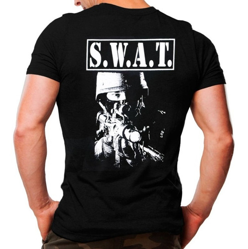 Camiseta Militar Estampada Swat Atirador G. G. Preta