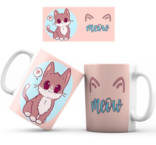 Mug Taza Gato Kawaii Tierno Felino Regalo Pocillo 009