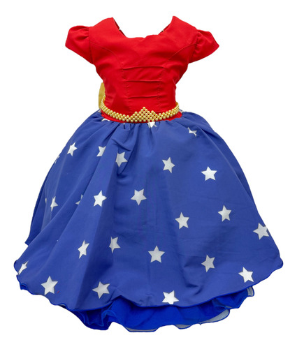 Vestido De Festa Mulher Maravilha Infantil 4 A 12 Anos Luxo