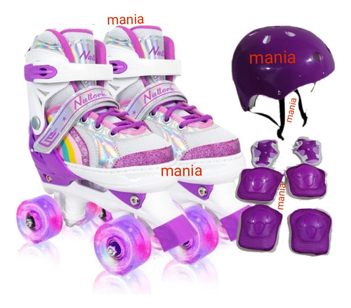 Patins Quad Lindo Tam./ajustável + Kit Proteção Rodinhas Led