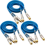 Kit 3 Cabos Rca 1 Metro Dupla Blindagem 1m 5mm Azul