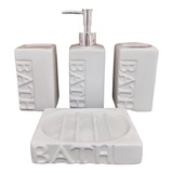 Set De Baño 4 Piezas Cerámica Bath Blanco Dispenser Jabonera