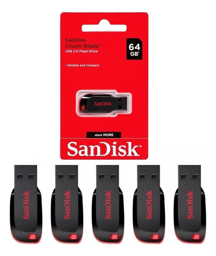 5 Pen Drive Flash Drive 64gb Cruzer Usb 2.0 Sandisk Original