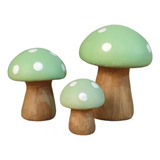 Miniatura Trio Cogumelo Decoracao Enfeite De Jardim Verde