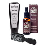 Kit Tónico Macho + Aceite Mineral Barbershop Barba + Cepillo