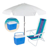 Kit Praia Guarda Sol 1,60 M Branco + Cooler 19 L + Cadeira