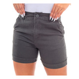 Short Feminino Alfaiataria Cintura Média Sarja Elastano Luxo