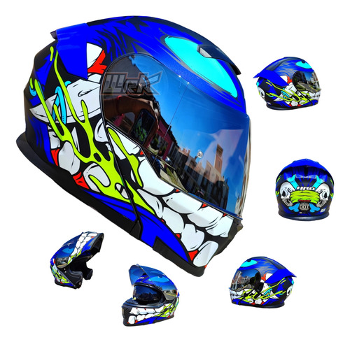 Casco Moto Negro Azul Mate Dot Hro Deportivo Abatible Ns Rs