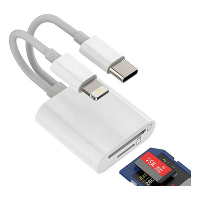 LEIRLVAN Lector de Tarjetas SD de Doble línea 2 en 1, Lector de Tarjetas USB C2.0 a SD\u002FTF, Compatible con iPhone\u002FiPad, Memoria para Cámara Digital Card Compatible con SD Card\u002FSDXC\u002FSDHC | Meses sin interés