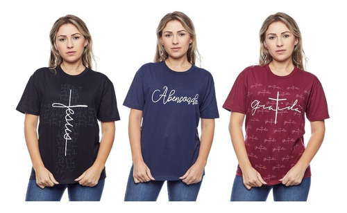 Kit 6 T-shirts Camisetas Blusas Feminina Evangélica Jesus