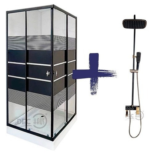 Shower Door Cuadrado 90x90 Franjas Negro+columna Ducha Black