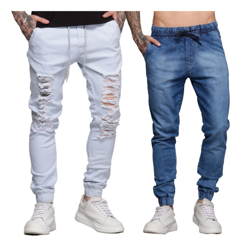Kit 2 Calças Jogger Masculina Délavé Destroyed Street Wear