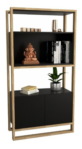 Biblioteca Estanteria Minimalist Nordico Escandinavo Moderna Color Negro Con Olmo Finlandes