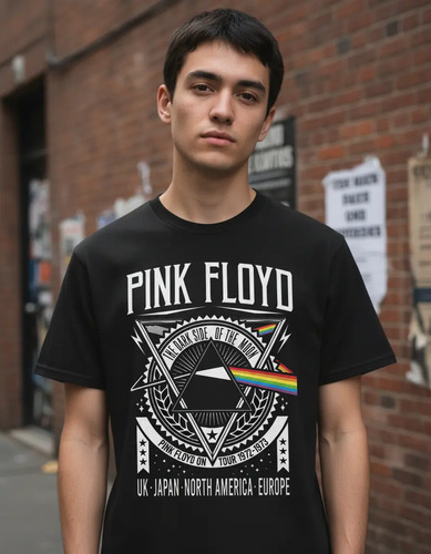 Playera Negra Algodón Banda Rock Pink Floyd 1972-1973