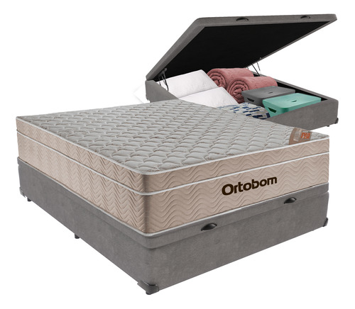 Cama Box Molas Ensacadas Baú Casal Colchão Airtech Ortobom