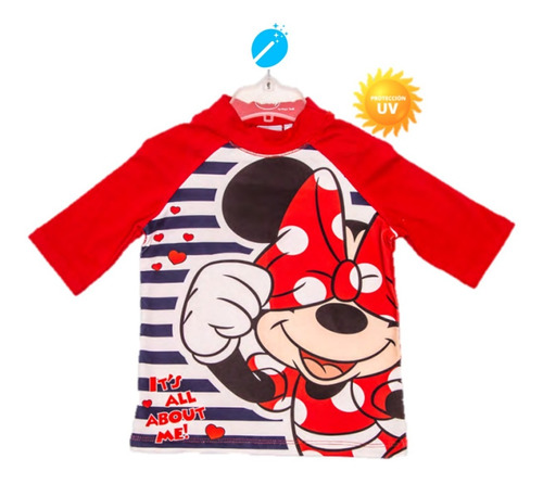 Remera Uv Proteccion Solar 50% Roja Minnie Niña Nena Disney