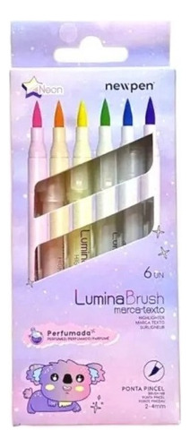 Marca Texto Newpen Lumina Brush Highlighter Neon 6 Cores Cor Variados