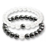 Pulsera Pareja Cuarzo Cristal - Hematita + Estuche Gamushop