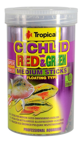 Alimento Completo Para Cíclidos Omnívoros Medianos Tropical Cichlid Red & Green Medium Sitcks 360g