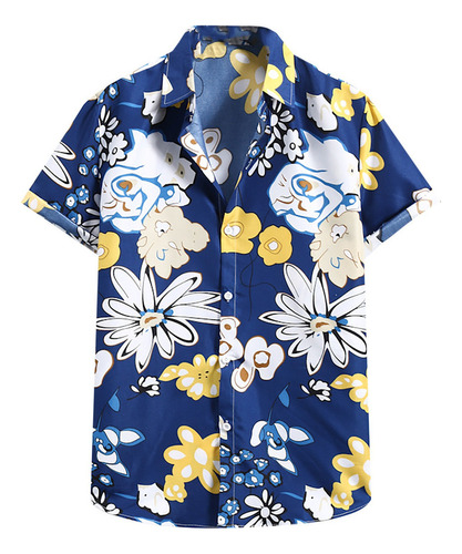 J Men Camisa De Playa De Manga Corta Hawaiana Estampada Vera