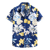 J Men Camisa De Playa De Manga Corta Hawaiana Estampada Vera