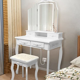 Jifuli Modern Vanity Table With Lighted Mirror & Power S