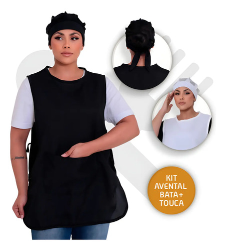 Kit Com Bata Jaleco Touca Redinha Uniforme Cozinha Domestica