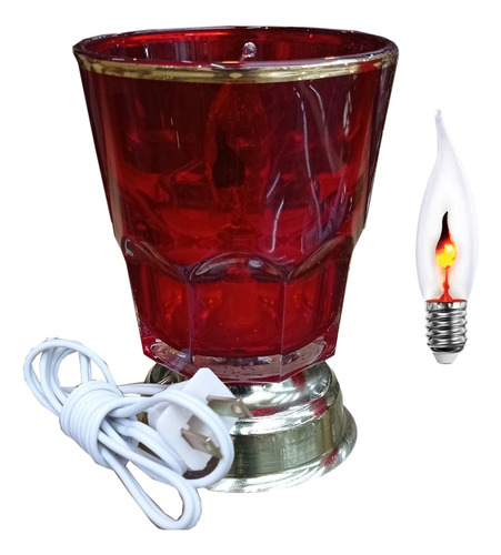 Lampara Electrica Altar Mini 11 Cm Foco Flama Vidrio Rojo