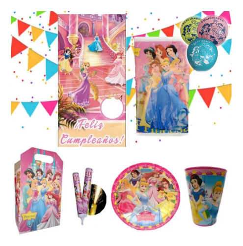 Princesas Artículos Fiesta Paquete Plato Vaso Dulceros