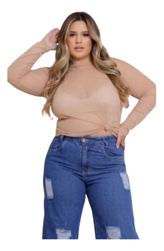 Segunda Pele Transparente Plus Size Blusa Tule Manga Longa