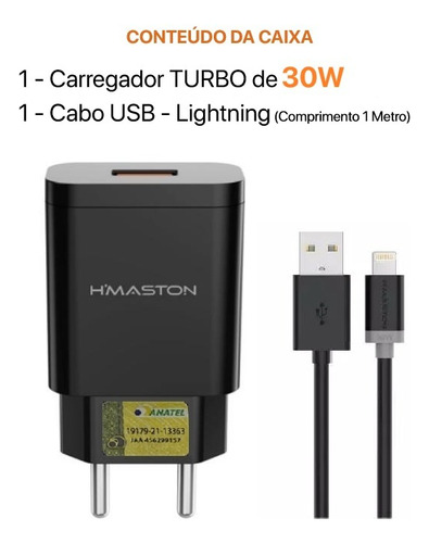 Carregador Turbo 30w + Cabo Usb Tipo C Para Samsung iPhone