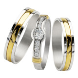 Combo Alianzas Plata 950 Y Oro 18k Casamiento Novia Cintillo