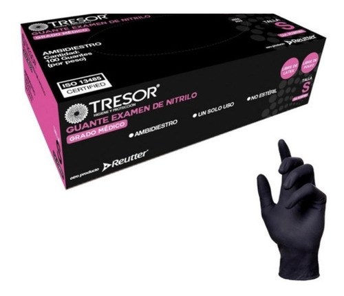 Guantes De Nitrilo Negros Tresor 100 Unid Talla L