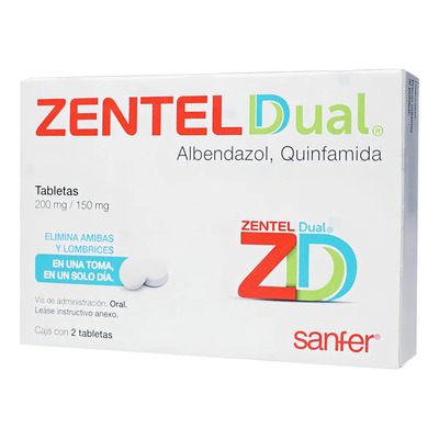 Zentel Dual Tabletas 200\u002F150 Mg, 2 Tabletas | Meses sin interés