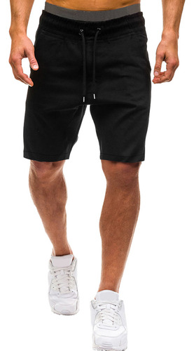 Calça Curta Masculina Elástica De Verão, Esportiva, Bolsos F