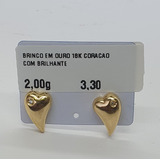 Brinco Em Ouro 18k Coração Com Brilhante 2,00g Fecho Pressao