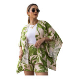Conjunto Verão Kimono E Short 100% Viscose P Ao Gg