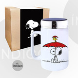 Mug Snoopy Cerámica Tapa Espejo Personalizado Artesanal