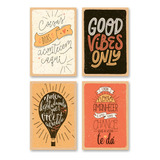 Conjunto Com 4 Placas Decorativas Mdf - Frases Inspiradoras