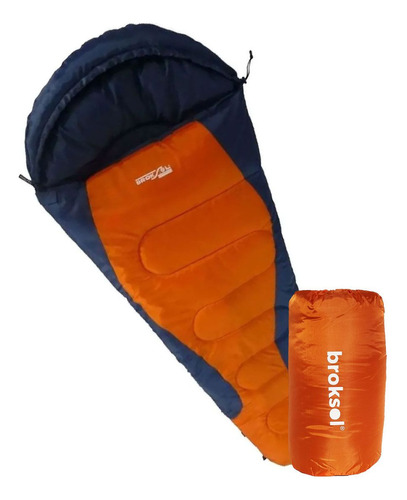 Bolsa De Dormir Broksol Olivo 250 Camping Termica 0° Carpa Color Naranja Con Azul