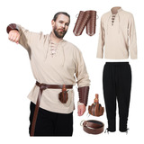 Jeyiour Camisa Medieval Para Hombre Tobillo Banda Pantalones