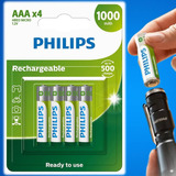 Bateria Recarregável Aaa 1000 Mah Philips C/4 Controle De Tv