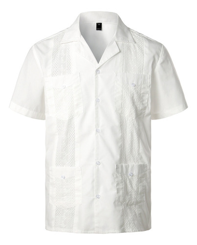 Camisa Masculina Manga Curta Cubano Guayabera