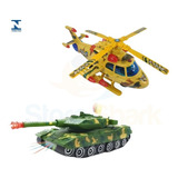 Kit Carro Tanque Vira Robo E Helicóptero Apache Militar Luz