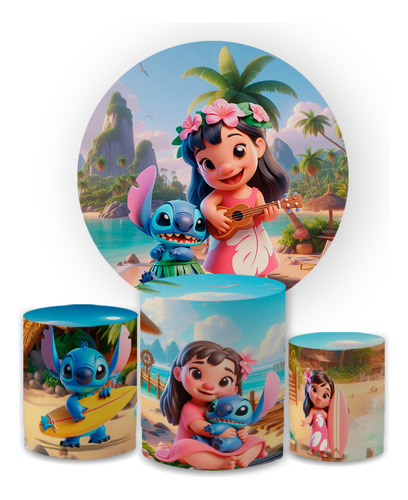 Kit Capa Painel Redondo 1,5 + Trio Cilindros Tema Lilo Stch